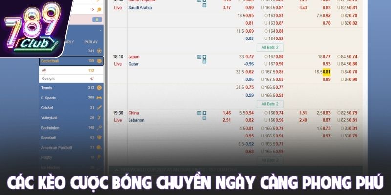 Các kèo cược bóng chuyền ngày càng phong phú