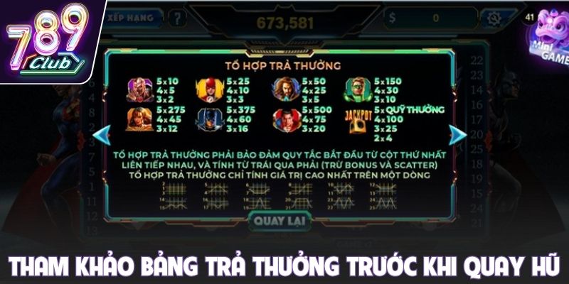 Tham khảo bảng trả thưởng trước khi quay hũ